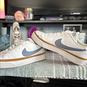 Nike White and Gray Sneakers with Gold Accents